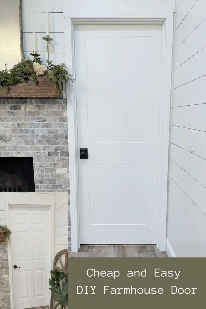 white builder grade door before and then white farmhouse door after 